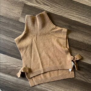 Tan Sleeveless Vest with Turtleneck and Side Ties